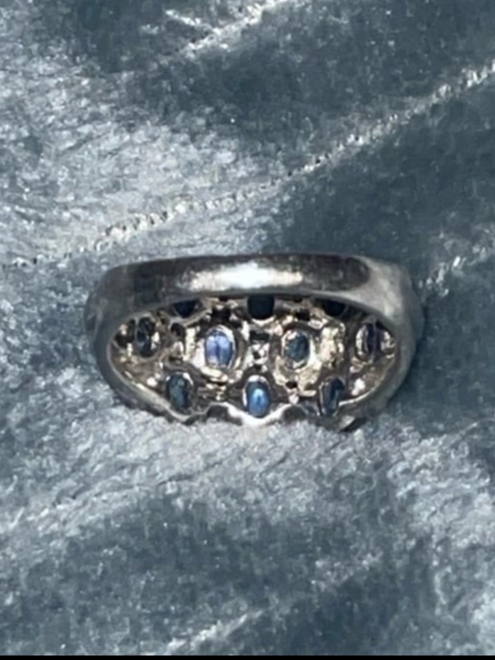 Platinum Blue Sapphire & Diamond Multi-Row Ring - Picture 9 of 11